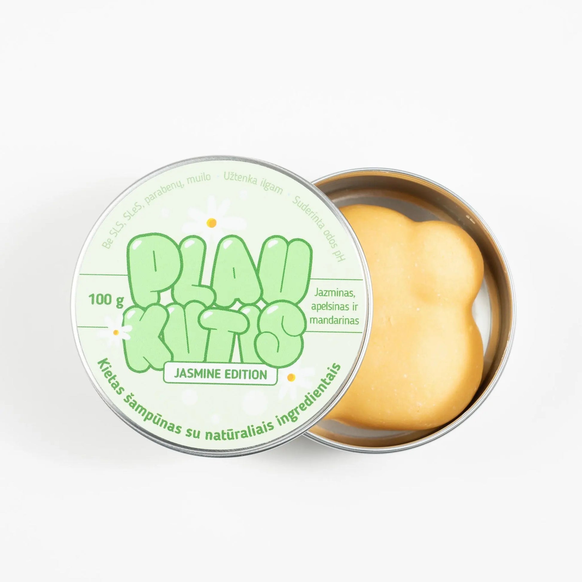 Plaukutis Jasmine - Jazminas, apelsinas, mandarinas | Kietasis šampūnas, 100 g. - Bebrų Kosmetika