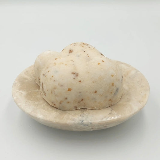 Marmurinis padėkliukas / muilinė, ovalo formos, kreminė